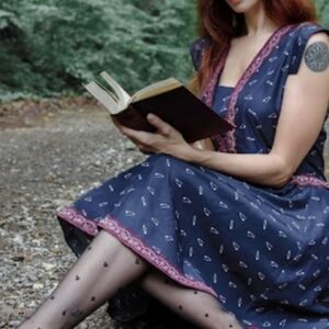 Pink martini blue safety pin pattern dress Picadilly pin up style dress